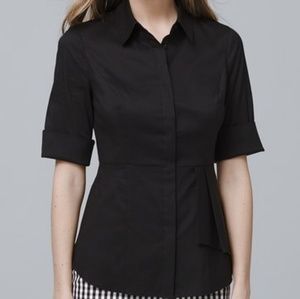 WHBM | black ruffle detail shirt | stretch cotton